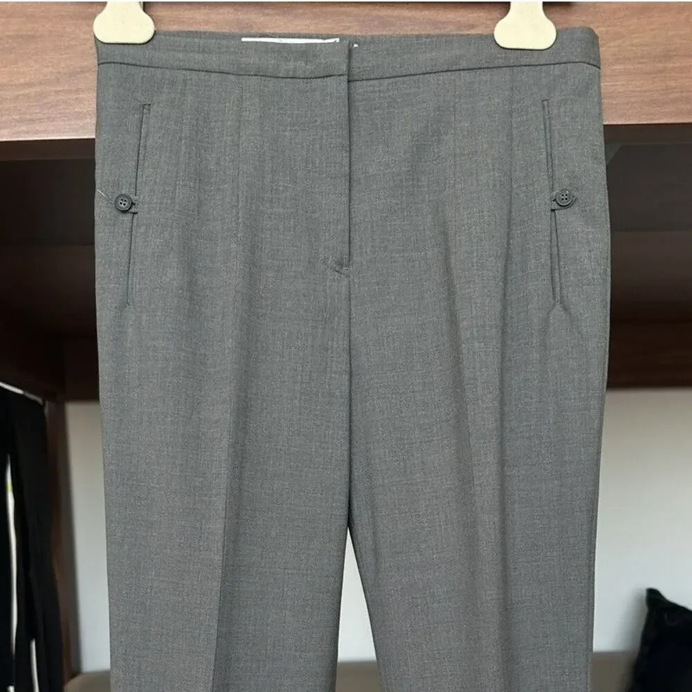 Jil Sander Grey Virgin Wool Tailored Trousers size US 4 Ankle Front Hem Slit